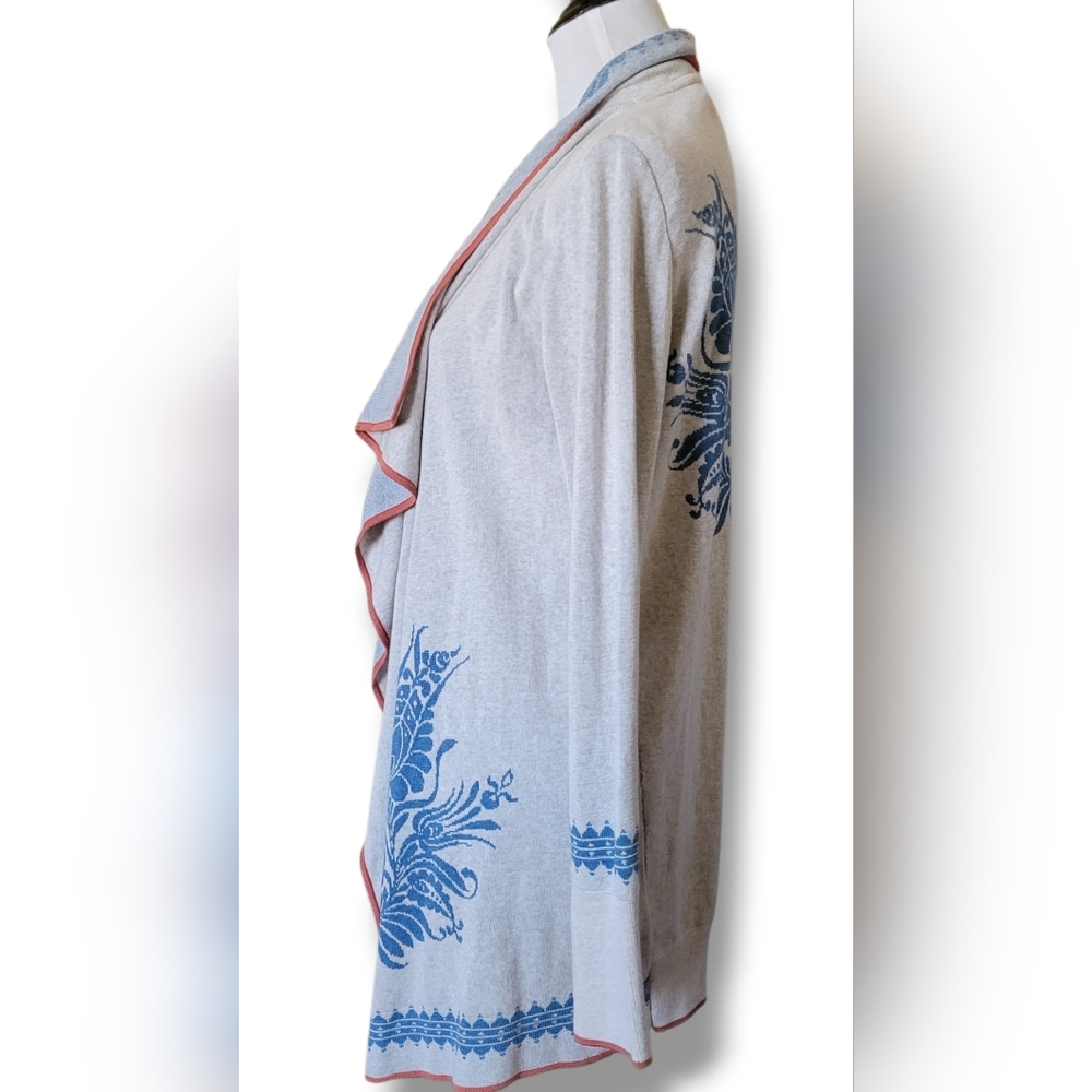 Peruvian Connection Pima Cotton Intarsia Draped Open Cardigan S - Picture 3 of 8